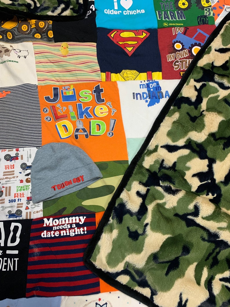 Tshirt Blanket Memory Custom T-shirt Quilt Baby Onesie Photo Handwriting with Minky Back