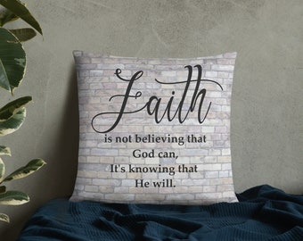 Decorative Pillow, Faith Believing in God, White Washed Wood, Pillow Cover and Pillow Form, 18x18, Pillow Set