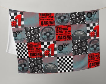 Red Car Racing Throw Blanket, Need For Speed, Checkered Flag