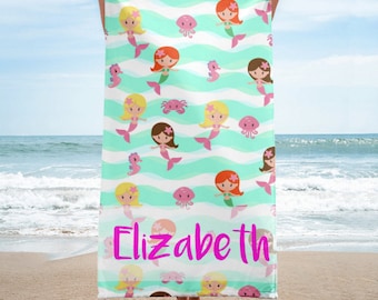 Girls Personalized Mermaid Beach Towel