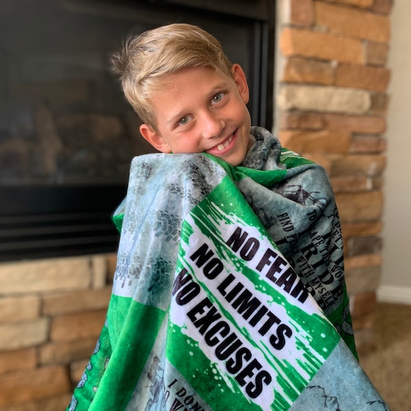 Boys Motorcycle Blanket, Color and Size Options Throw, Motocross Minky Dirt Bike, No Fear No Limits No Excuses, Throttle it Out, Braap