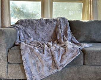 Gray Adult Minky Blanket, Luxury Faux Fur Throw, Graphite Grey Minky, All Plush