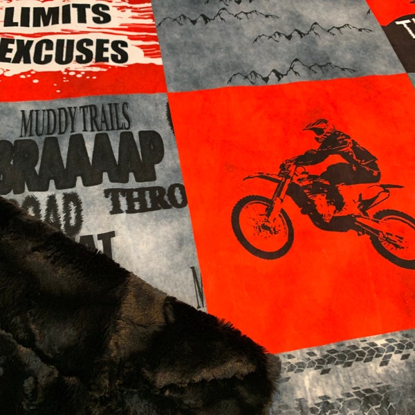 Boys Minky Blanket, Dirt Bike Motorcycle Blanket,  Red Honda