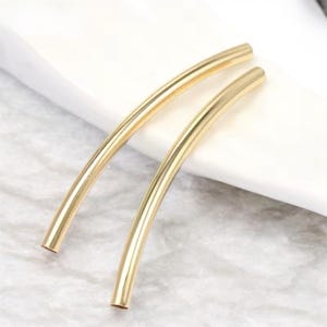 2pcs-14k Gold Filled Tube Beads/Smooth Curved Tube Beads/Curved Tube Beads/Noodle Tube Beads/Tube Bead/Supplies for Jewelry Making 35mm*2mm