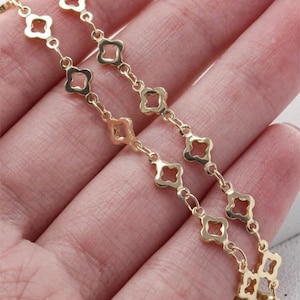 Catena in ottone placcato oro 14k/Catena a quadrifoglio/Collana a quadrifoglio/Catena per la creazione di gioielli fatti a mano/Senza nichel| Senza piombo/senza allergie