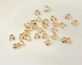 10pcs- 18K Gold Filled Wire Protectors/Wire Protector Clasps/Bead Protector Loops/U Shape Clasps for Jewelry Making/Bracelets/Hole 0.031