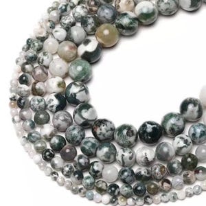 Tree Agate Beads/Natural Tree Agate/Smooth Round Tree Agate Stone Beads/Agate Loose Beads for Jewelry Making/Bracelets/4mm 6mm 8mm/15inches