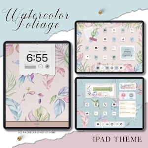 Watercolor Foliage iPad Theme, Aesthetic iOS18 Theme, Pastel Icon for iPad, Botanical iPad Theme, App Icon Minimal, Pink App Icon for Tablet