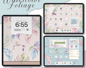 Watercolor Foliage iPad Theme, Aesthetic iOS26 Theme, Pastel Icon for iPad, Botanical iPad Theme, App Icon Minimal, Pink App Icon for Tablet