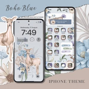 Boho Blue App Icon Pack, Blue Icon for iOS18&iOS17, Handdrawn App Icon, Spring Phone Icon, Pastel Phone Theme, Spring Phone Widget, Andriod