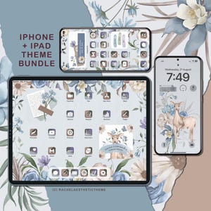 ボヘミアン ブルー iOS テーマ キット、iPhone アプリ アイコン ブルー、iPad テーマ ブルー、ブルー iOS アイコン パック、iPad iOS18、iOS17 アプリ ウィジェット、iPad 壁紙、iOS ウィジェット