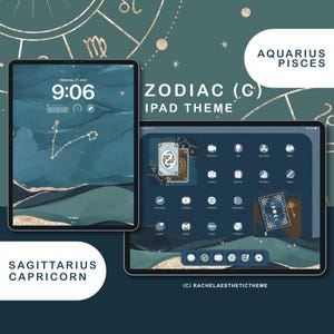 Zodiac iOS26 iPad Theme for Sagittarius, Capricorn, Aquarius, Pisces, Moon Star Icon Pack, iPad Customisation, iPad App Widget, Custom iOS