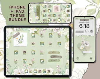 Groene iOS-pictogrampakketbundel, groen app-pictogram iOS26, plant iOS-telefoon, natuur iPad-thema, app-widgetpakket
