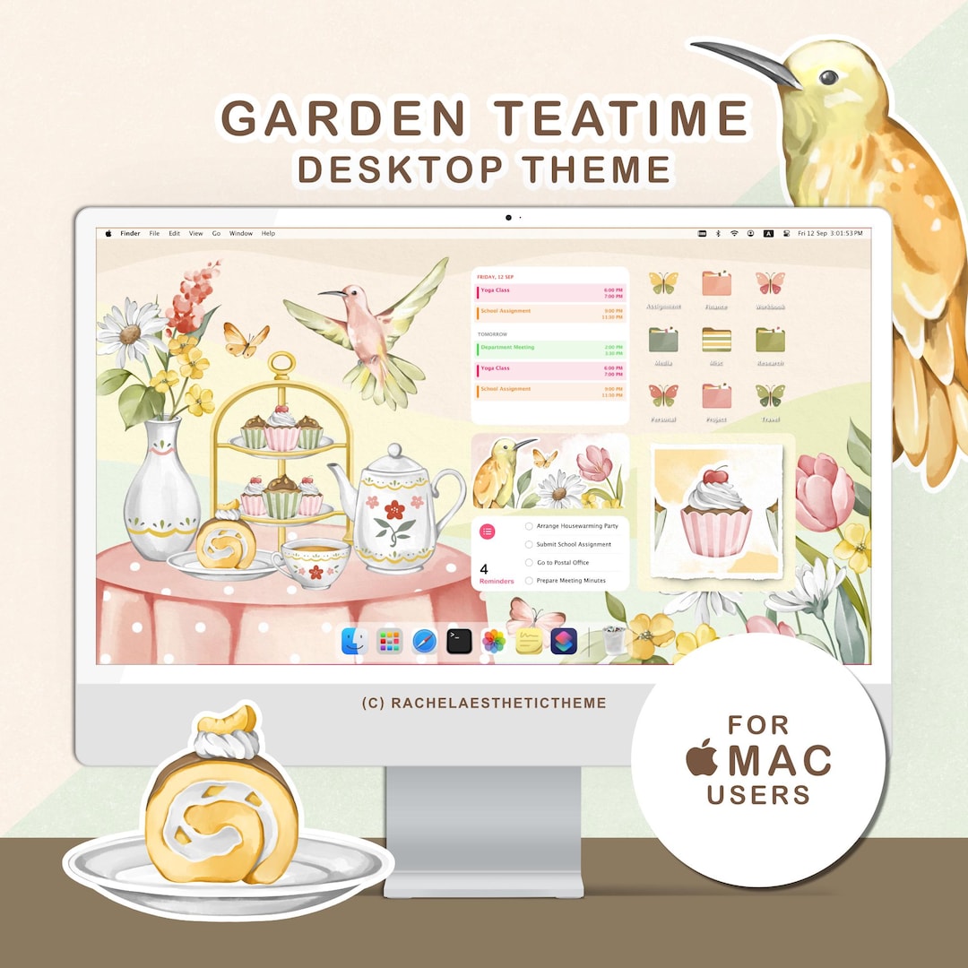 Computer Tea Time Garden Teatime Desktop Organiser, Botanical Floral Desktop Wallpaper ...