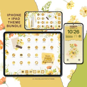 Sunflower iOS Theme Bundle, Cottagecore iOS Icon, Yellow iOS18 App Icon, Summer iPad Theme, Phone Widget, Phone Theme Summer, Handdrawn Icon