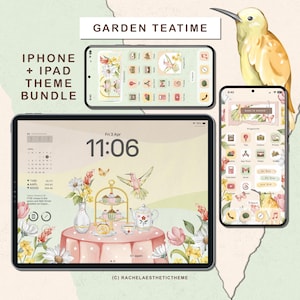 Garten Teatime iOS Icon Bundle für iPhone iPad, Frühling Sommer App Icon Pack, Minimal iOS26 Icon Theme, Handy iPad Wallpaper Set