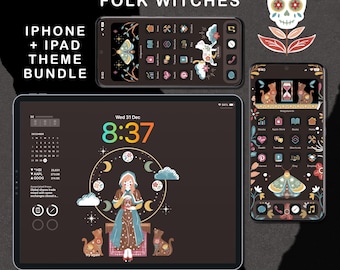 Folk Witch iOS Icon-Bundle für Telefon iPad, Dark App Icon-Pack, iOS26 iPhone Icon-Pack, App Widget Theme, iPad Wallpaper