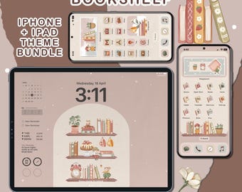 Bookshelf iOS Icon Pack for iPhone and iPad, Reading App Icon, Minimalist Phone, Study Phone Icon Pack, Neutral iPad Theme, Custom Icon Pack