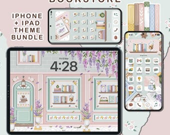Bookstore iOS Theme Bundle, Bookish Phone iPad Theme, Study App Icon Widget Pack for iOS26