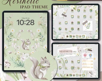 Esthetisch bloemen iPad-thema, plant iOS-themakit, groen app-pictogram voor iPad, iOS26 iPad-achtergrond, iOS18 natuurpictogram
