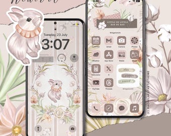 Neutral Bunny iOS26 App Icon Pack, iOS18 Icon Theme, Cute iPhone Theme, Custom Phone Widget Pack