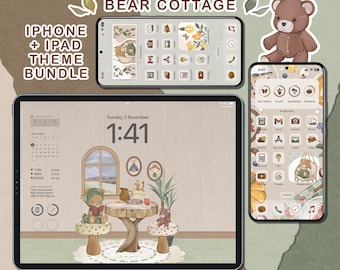 Bear Cottage iOS-pictogrambundel voor iPhone en iPad, groen app-pictogrampakket, neutraal iOS26-pictogrampakket, aangepast app-pictogramwidgetthema