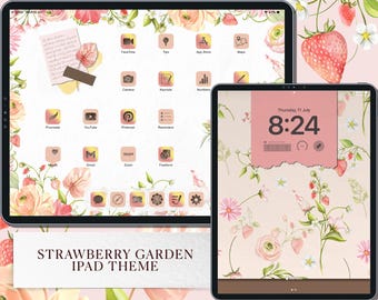 Strawberry iPad Theme, App Icon Cottagecore, App Widget Pink, iOS26 Icon Pack, Strawberry App Icon for iPad, Custom iOS18
