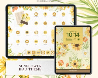 Sunflower iPad Theme, Summer iPad Icon Widget Set, Aesthetic iOS26 iPad App Icon, Handdrawn App Icon, Yellow iOS