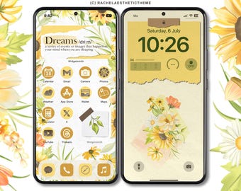Sunflower App Icon Pack, iOS26 Icon Yellow, Phone Widget for iOS, Summer App Icon, Summer Phone Theme, Floral Andriod Icon, Handdrawn Icon