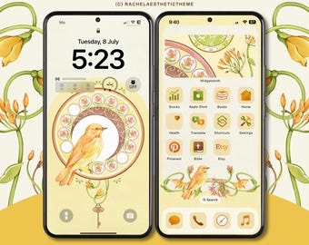 Pack d'icônes iOS Art nouveau floral, thème estival minimaliste pour iPhone, icône d'application jaune vif pour iOS26, orange iOS18, pack d'icônes de téléphone esthétique