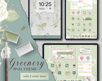 Greenery App Icon Pack voor iPad, Green iOS Icon Pack, Minimal App Icon Widget Pack, Botanical iPad Wallpaper, Nature iOS26