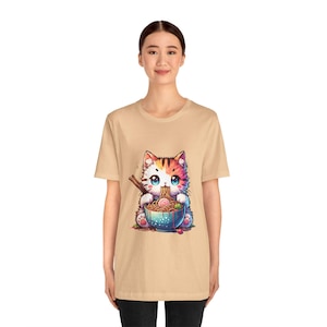 Ramen Kitty Unisex Tee, Cat Lover T-Shirt, Cute Noodle Graphic Shirt, Kawaii Animal Top, Funny Food Graphic Tee for Men Women, Japanese