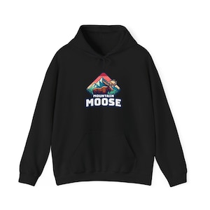 Mountain Moose Hoodie - Unisex Heavy Blend™ Hooded Sweatshirt, Moose Lover Sweatshirt, Adventure Hoodie, Moose Graphic Sweatshirt,