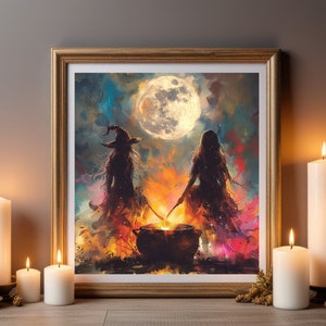 Witchy Halloween Wall Art Vintage Witch Art Prints Cute Witch Art Painting Nature Witch Print Perfect Halloween Gift Halloween Art
