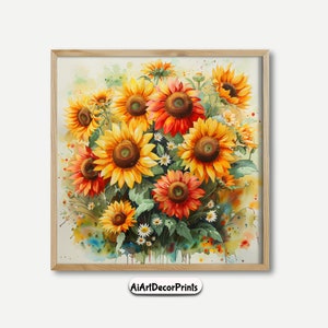 Sunflower Painting Large Watercolor Sunflower Painting Original Watercolor Splattered Watercolour Art Sunflower Print Gift For Mom