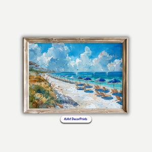 Vintage Wall Art Beach Coastal Art Prints Nautical Wall Art Poster Blue Beach Umbrella Surf Poster Beach Photography