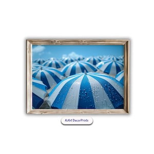 Blue Beach Umbrellas Print Beach Photography Florida Beach Wall Art French Riviera Photography Coastal Art Beach Décor
