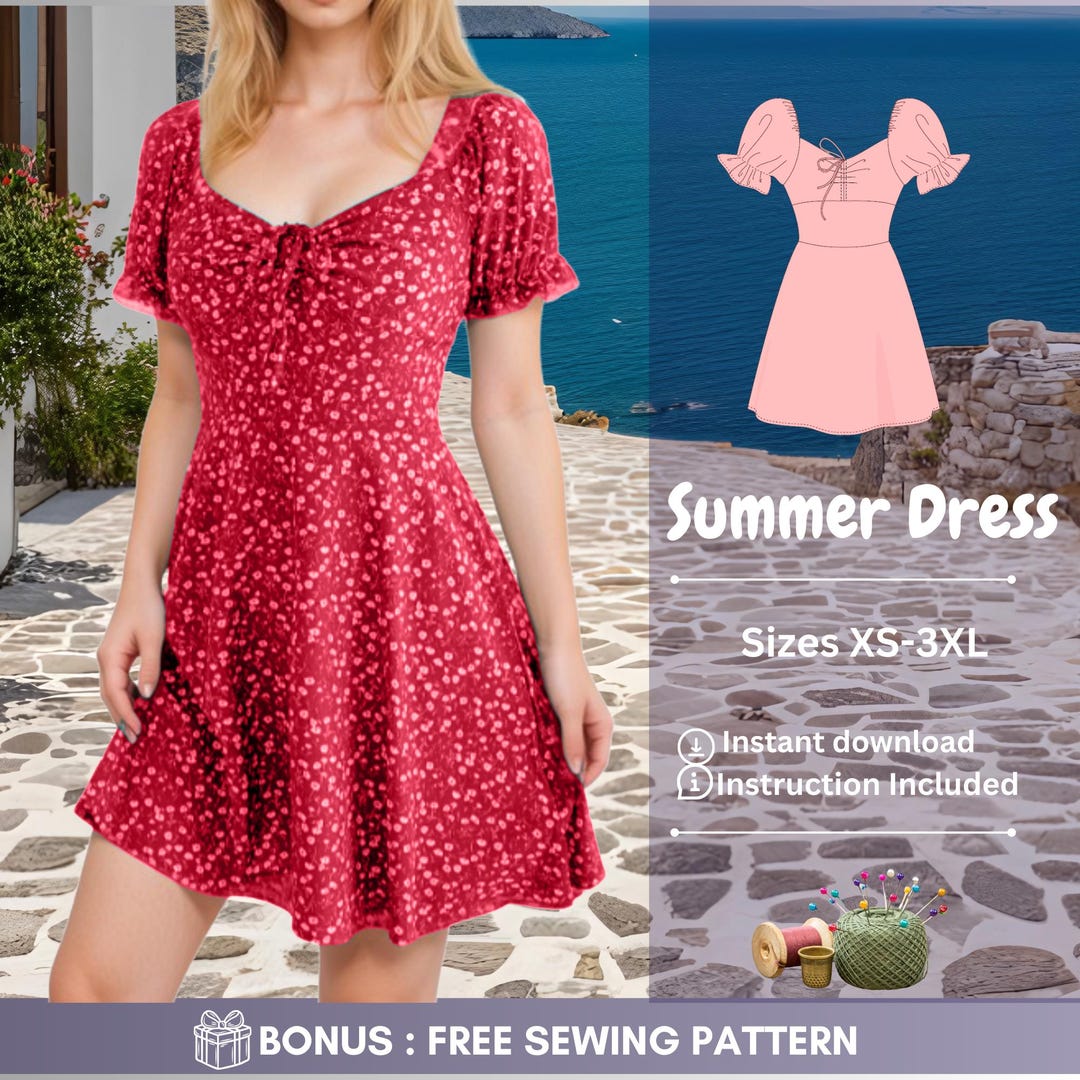 Women Dress Pattern Easy Sewing Summer Dress Pattern Puff Sleeve