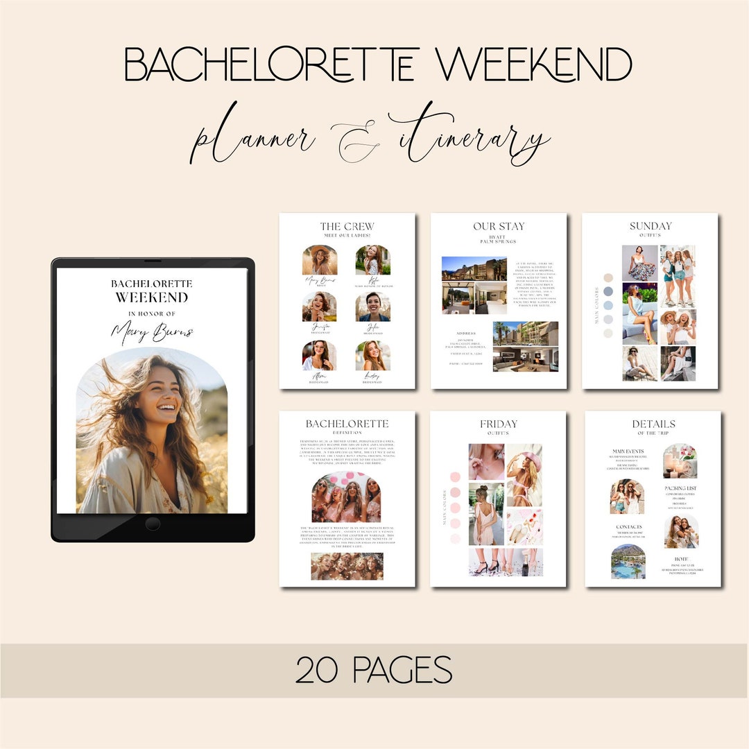 Bachelorette Itinerary Template, Bachelorette Itinerary Planner