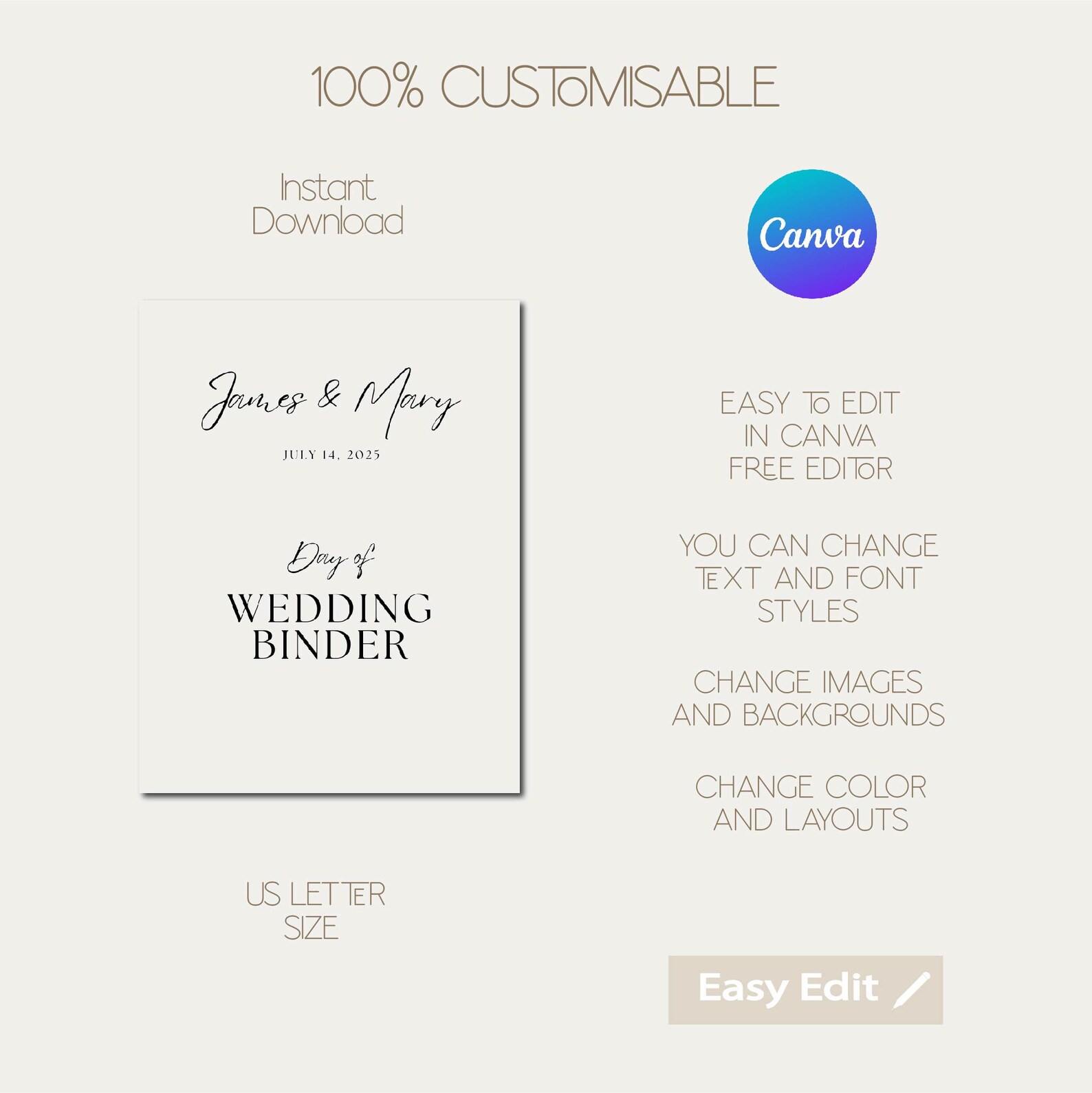 The Ultimate Wedding Day Binder Template, Edit in Canva, Wedding