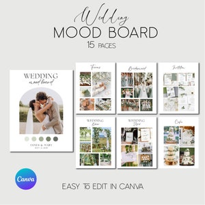 Plantilla de tablero de estado de ánimo de boda, tablero de estado de ánimo boho, plantilla de planificador de bodas digital, tablero de visión de boda, guía de diseño de temas de boda