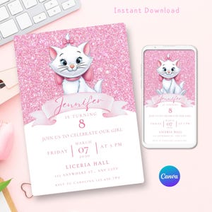 Marie Aristocats Printable Invitation, Marie Aristocats Invite, Marie Aristocats Birthday Invitation, Party Supplies, Party Printables