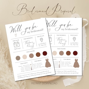 Bridesmaid Proposal Card Template, Will You Be My Bridesmaid Card with Printable Image, Maid of Honor Proposal, canva