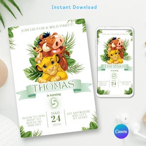 Lion King Birthday Invitation, Lion King Digital Invitation, Lion King Printable Invitation, DIGITAL FILE, Simba Lion King canva