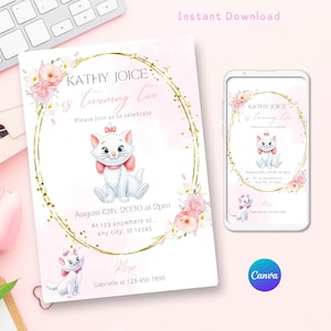 Marie Aristocats Printable Invitation, Marie Aristocats Invite, Marie Aristocats Birthday Invitation, Party Supplies, Party Printables