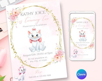Marie Aristocats Printable Invitation, Marie Aristocats Invite, Marie Aristocats Birthday Invitation, Party Supplies, Party Printables