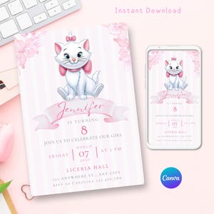 Marie Aristocats Printable Invitation, Marie Aristocats Invite, Marie Aristocats Birthday Invitation, Party Supplies, Party Printables