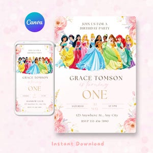 Princess Birthday Invitation, Royal Celebration Invite, All Princess Invitation, Editable Little Princess TEMPLATE, Disney Princess Invite