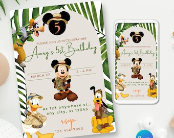 Mickey Wild Safari birthday invitation, Safari Invitation, Wild One Invitation, Mickey Mouse Safari Birthday Party Invitation