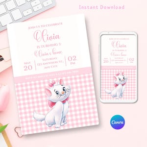 Marie Aristocats Printable Invitation, Marie Aristocats Invite, Marie Aristocats Birthday Invitation, Party Supplies, Party Printables